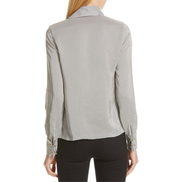 ERDEM Grey White Gold Cuff Link FLORINN Pin-Stripe Satin Blouse 6 US 10 42 38 36 - Picture 2 of 12